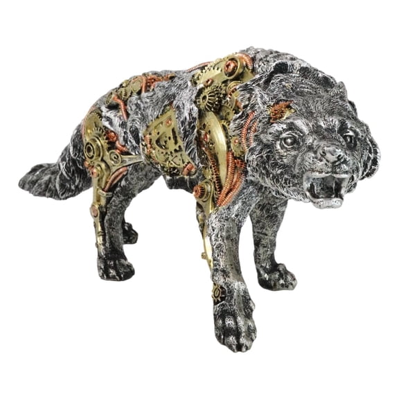Sci Fi Prowling Steampunk Robotic Wolf With Sculpted Gearwork Clockwork Figurine