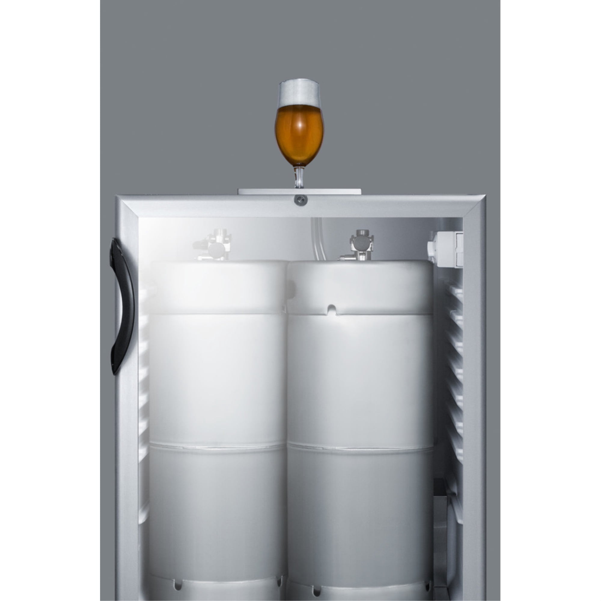 Built-in glass door kegerator for use under ADA compliant counters; no tap kit included