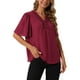 thumbnail image 4 of BLUSAS DE CHIFFON ELEGANTES PARA MUJER INSPIRADAS, TOPS CASUALES DE CUELLO EN V, CAMISAS TUNIC DE MANGA CORTA DE VERANO, TAMAÑO S, ROJO, 4 of 6