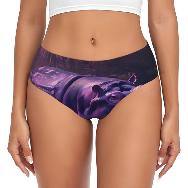 Balery Purple Hippo In Water Ropa Interior de Algodón para Mujer con Dibujo – Braguitas Cómodas y Elásticas, Estilo Clásico-XX-Large