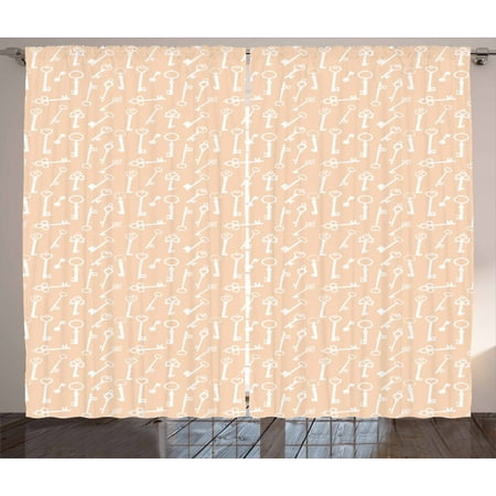 Peach And White Curtains 2 Panels Set Pattern With Silhouette