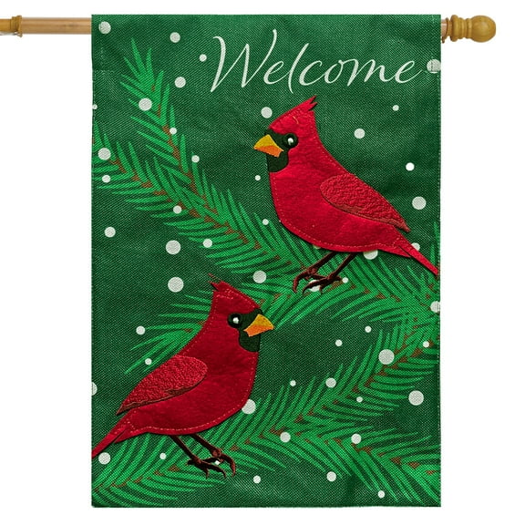 Briarwood Lane Cardinals in Snow Burlap House Flag