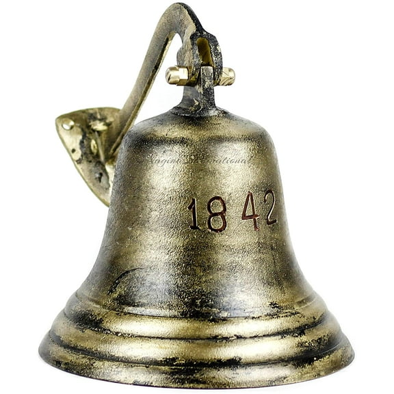 1842 - Shipwrecked Rustic Iron Styled Solid Antique Brass Ships & Boat Decorative Functional Bells | Antique Brass Bells | Metal (11 Inches)