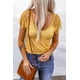 thumbnail image 3 of ABPHQTO Camiseta de manga corta con cuello en U de crochet de encaje amarillo para mujer, 3 of 5