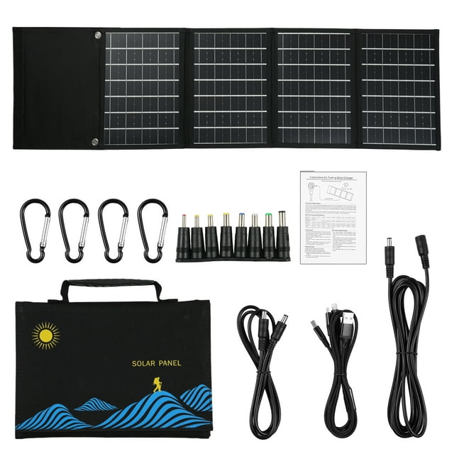 Mistaha Portable Foldable Solar Panel Charger with USB+DC Output - High Conversion Rate Monocrystalline Silicon Chips - 30W - Black - Ideal for Outdoor Activities