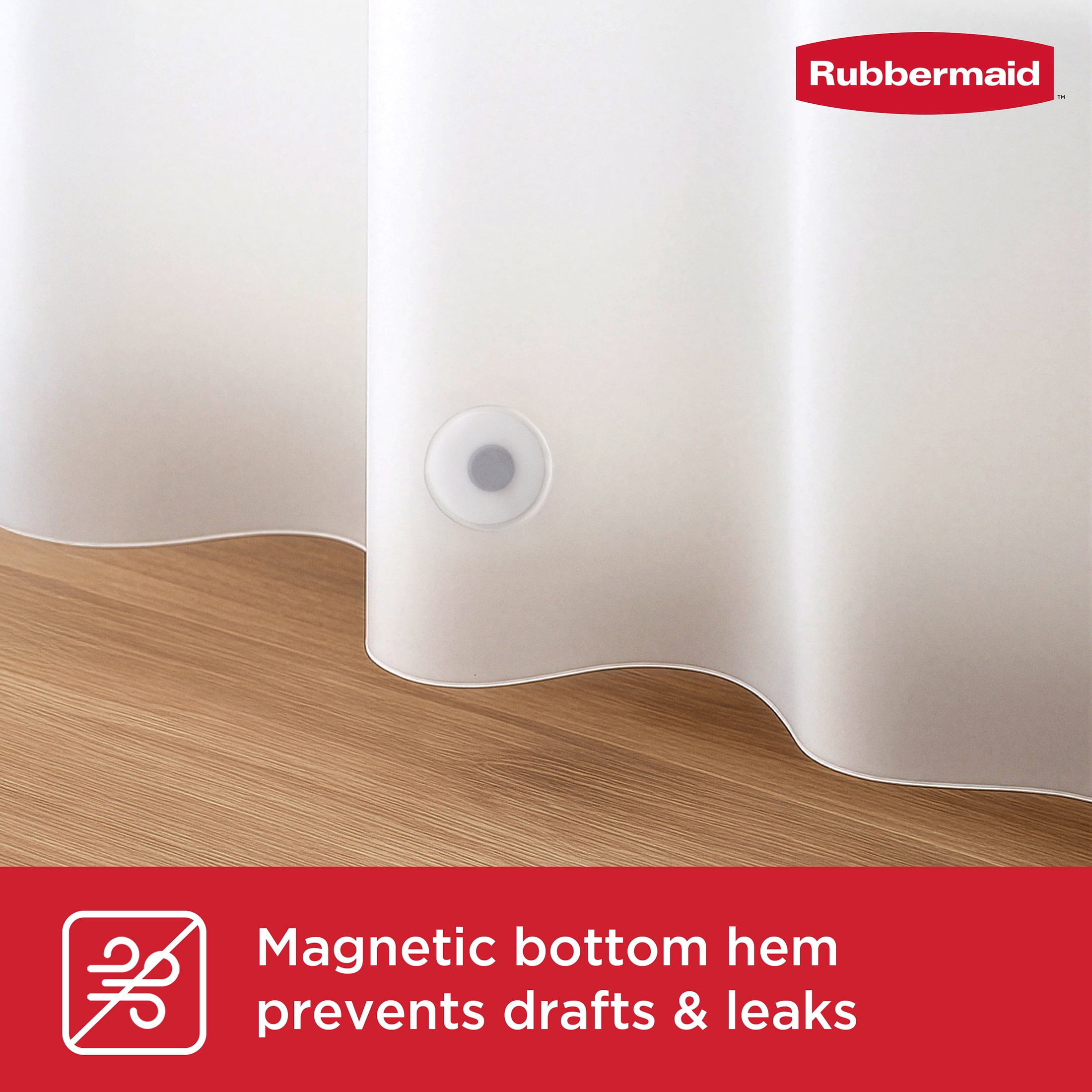 Rubbermaid Frosty No Hook 3-in-1 Waterproof Heavyweight PEVA Instacurtain Shower Curtain with Weighted Magnets and Rustproof Gray Rings, 71” x 74”