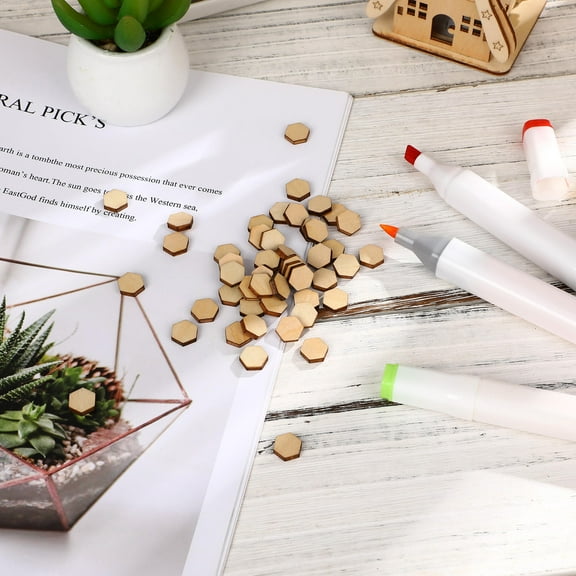 Mobestech 200Pcs Blank Hexagon Wood Pieces Unfinished Wooden Slices for Painting and Crafting