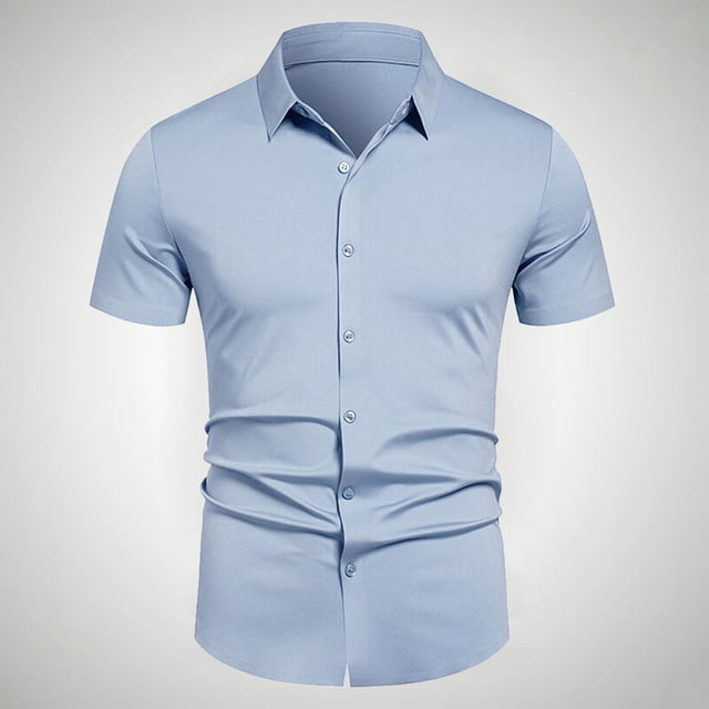 pstuiky camisetas de hombre, Camisa informal de negocios de color liso con solapa y botones de manga corta para hombre camisas casuales para hombre s