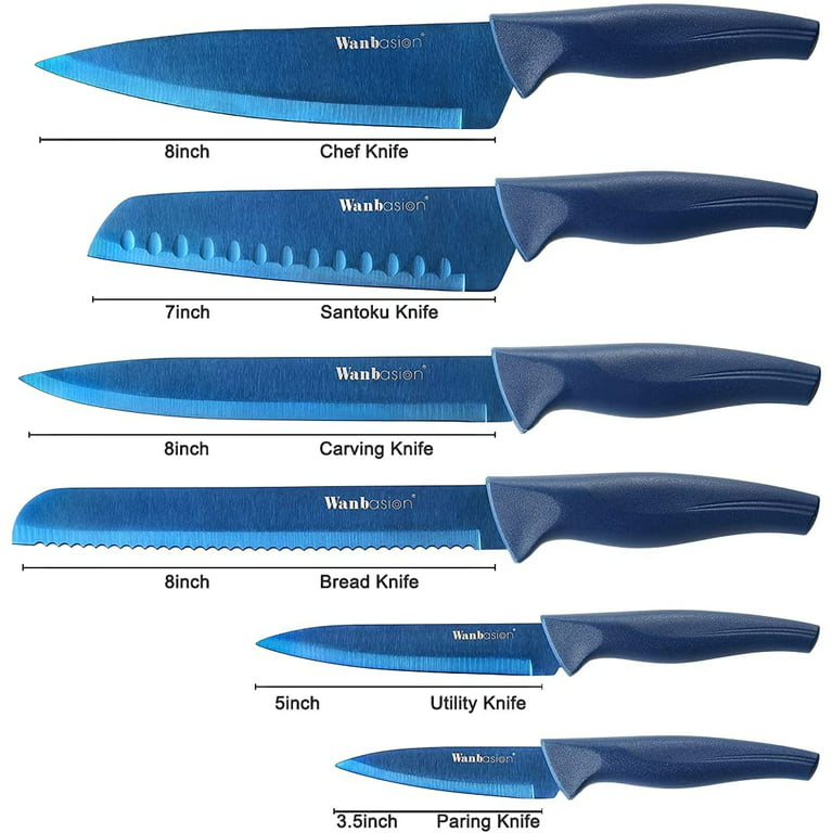Kitchen Knife Set with Sheath, 6 Piece Stainless Steel Chef Knives Set,  Includes 8'' Chef Knife, 8'' Bread Knife, 7'' Santoku Knife, 5''Utility  Knife