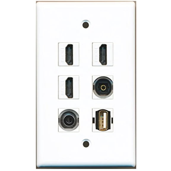 RiteAV - 3 HDMI 1 Port USB A-A 1 Port Toslink 1 Port 3.5mm Wall Plate