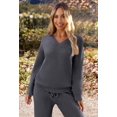 thumbnail image 6 of Women's 2 Piece Outfits Fuzzy Fleece Pajama Set Long Sleeve Top Wide Leg Pants Loungewear, 6 of 19
