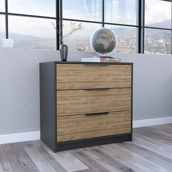 Nmkwnr 3 Drawers Dresser with Handle, Wood Storage Cabinet for Bedroom, Living Room, Black   Light Brown