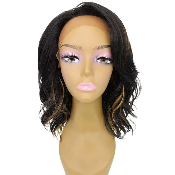 LUXLUXE Rayana Wavy 15 Inch Long 4X4 Hand-Tied Lace Front Wig, Heat Resistant Fiber, 20  Shades of Natural, Dip Dyed, & Blended Colors (#F1B/27 - Black with Golden Highlights)