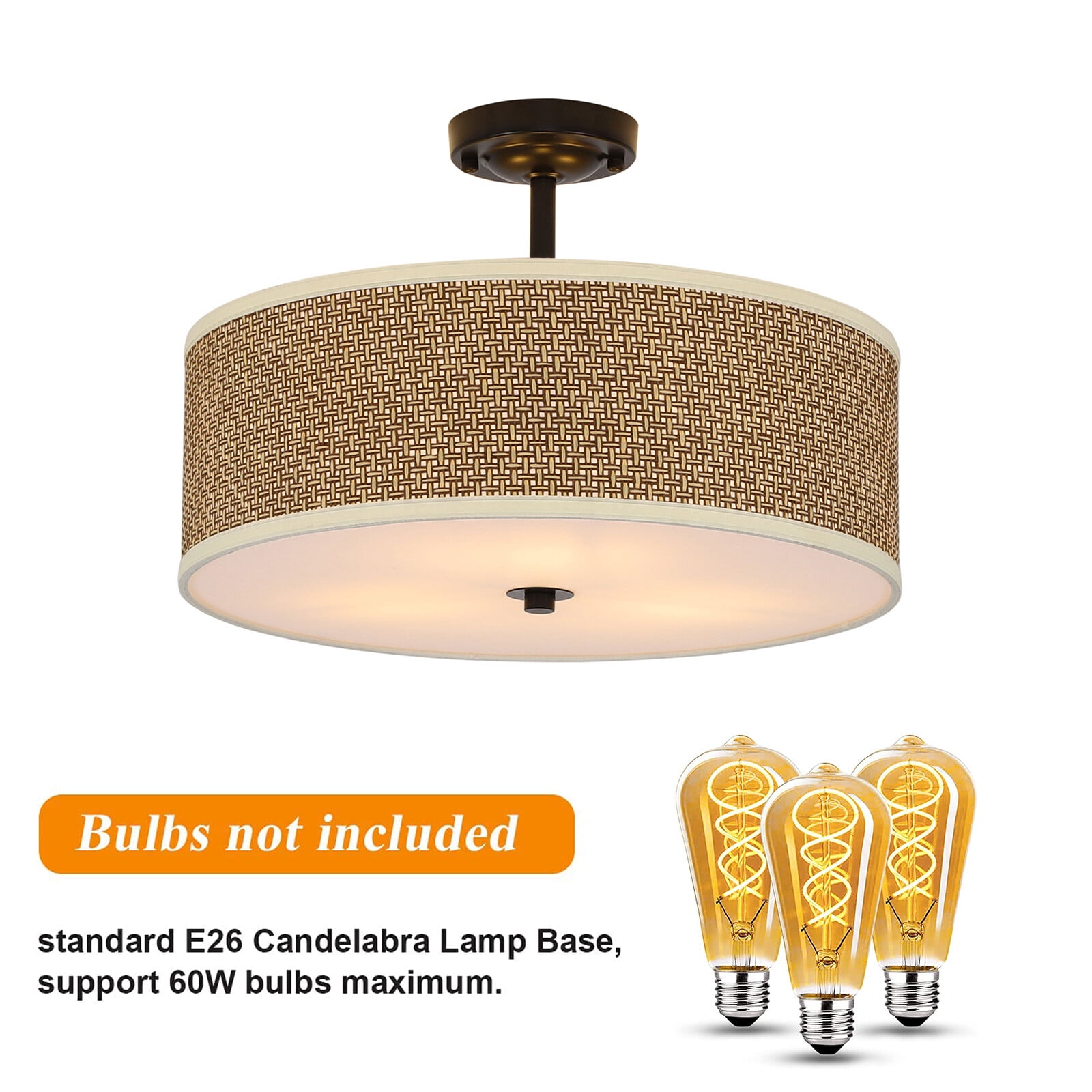 TFCFL Modern Rattan Semi Flush Ceiling Light Hanging Lamp Fixture For Living Dinning Room