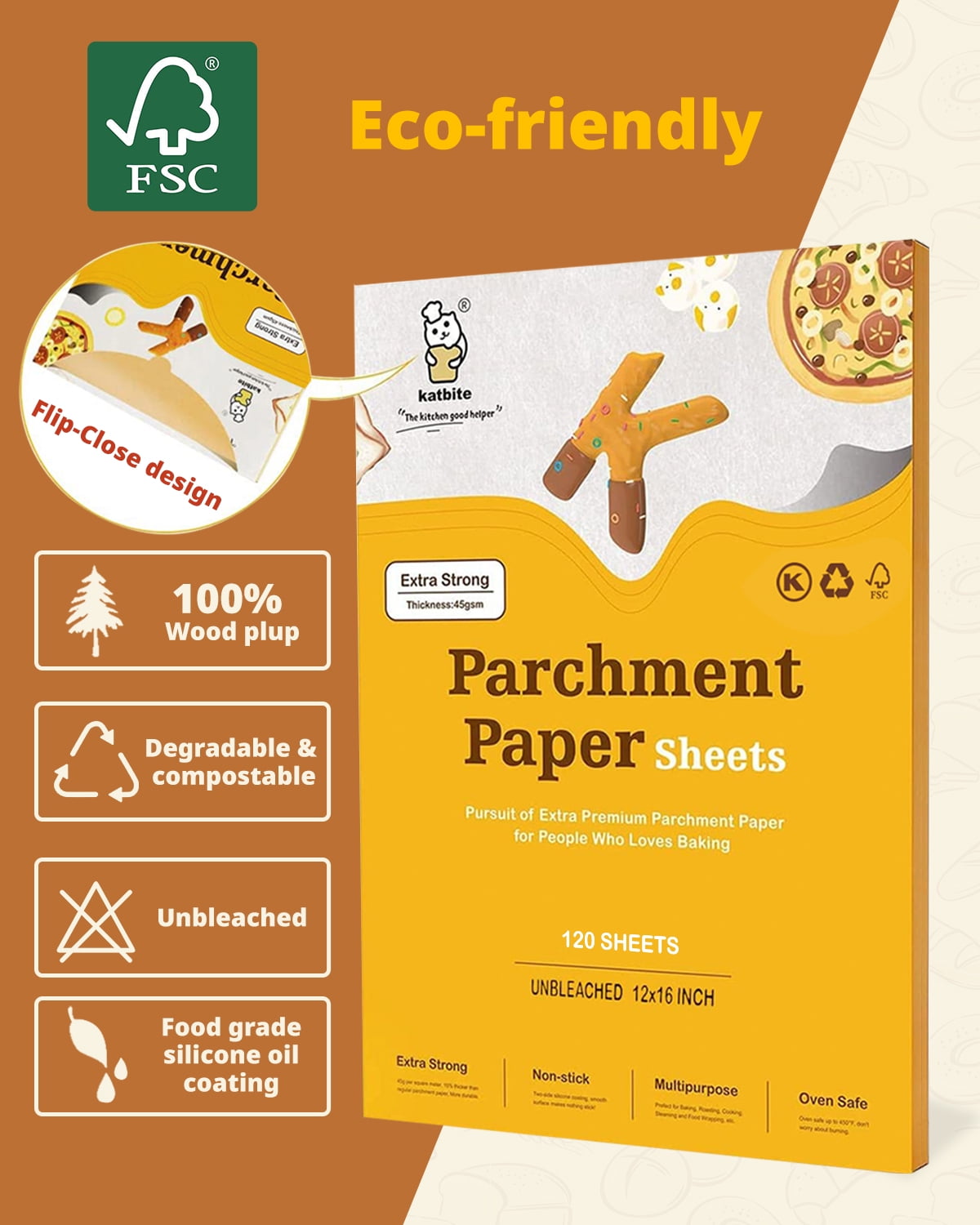 Katbite Unbleached Parchment Paper Baking Sheets, 120Pcs 12x16 Inch Precut  Parchment Paper for Baking, Heavy Duty & Non-stick, Half Sheet Paper for