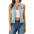 thumbnail image 1 of INSPIRE CHIC Gilet Veste Sans Manches en Denim Délavé à Boutons pour Femme avec Poches m Bleu Ciel, 1 of 5
