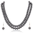 thumbnail image 2 of Ratnavali Jewels Shell Cultured 10mm Dark grey Pearl Double Strand Necklace for Women With Hook Earrings, 2 of 6