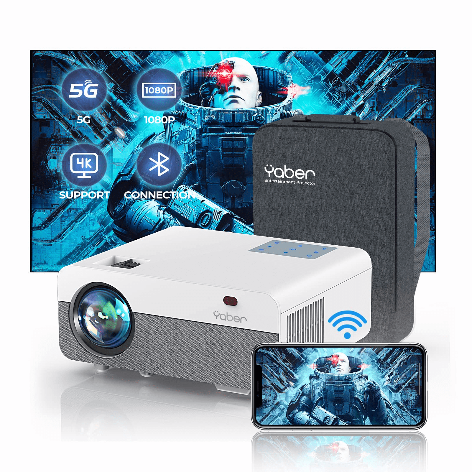1920 x 1080 PC LCD LED Home & Outdoor Projector for iPhone PS4 Android TV Box Smartphone YABER Native 1080P Projector 5000 Lumens Full HD Video Projector ±50°4D Keystone Correction 