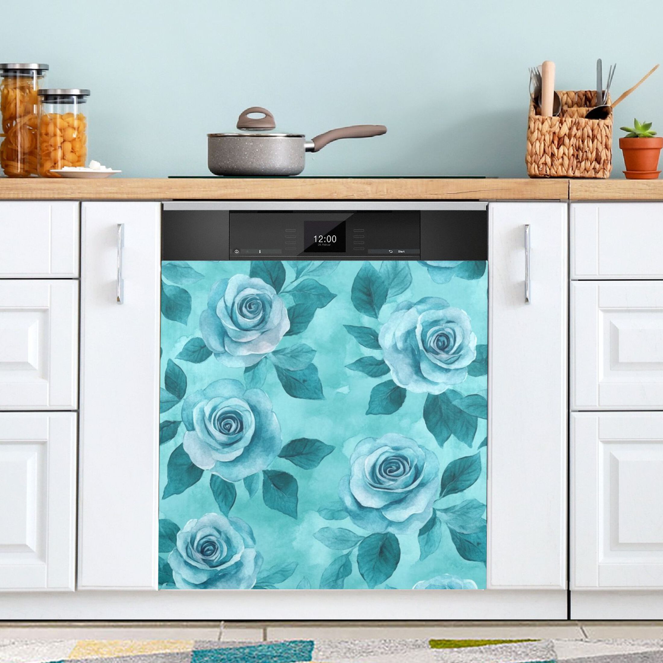 Dishwasher Magnetic Sticker 23x26 Inch Refrigerator Magnetic Sticker Washing Machine Magnetic Sticker Kitchen Panel Magnetic Sticker Home Decor Cartoon Navy Roses