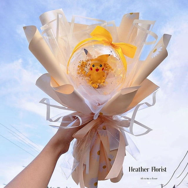 Pokemon-ramo de peluche de Pikachu, muñeco de peluche Kawaii de dibujos animados, ramo de flores, regalo sorpresa para el Día de San Valentín