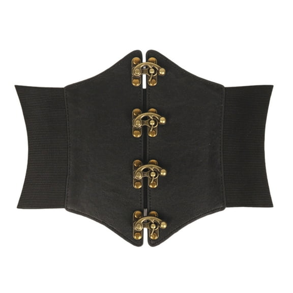 ievspot  Faux Leather Dress Corset Belt Wide-Brimmed Design Elastic Waistband Retro Style Women Adjustable Corset Waist Cincher