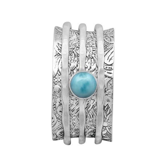 5MM Round Larimar 925 Silver Meditation Anxiety Men Women Spinner Ring