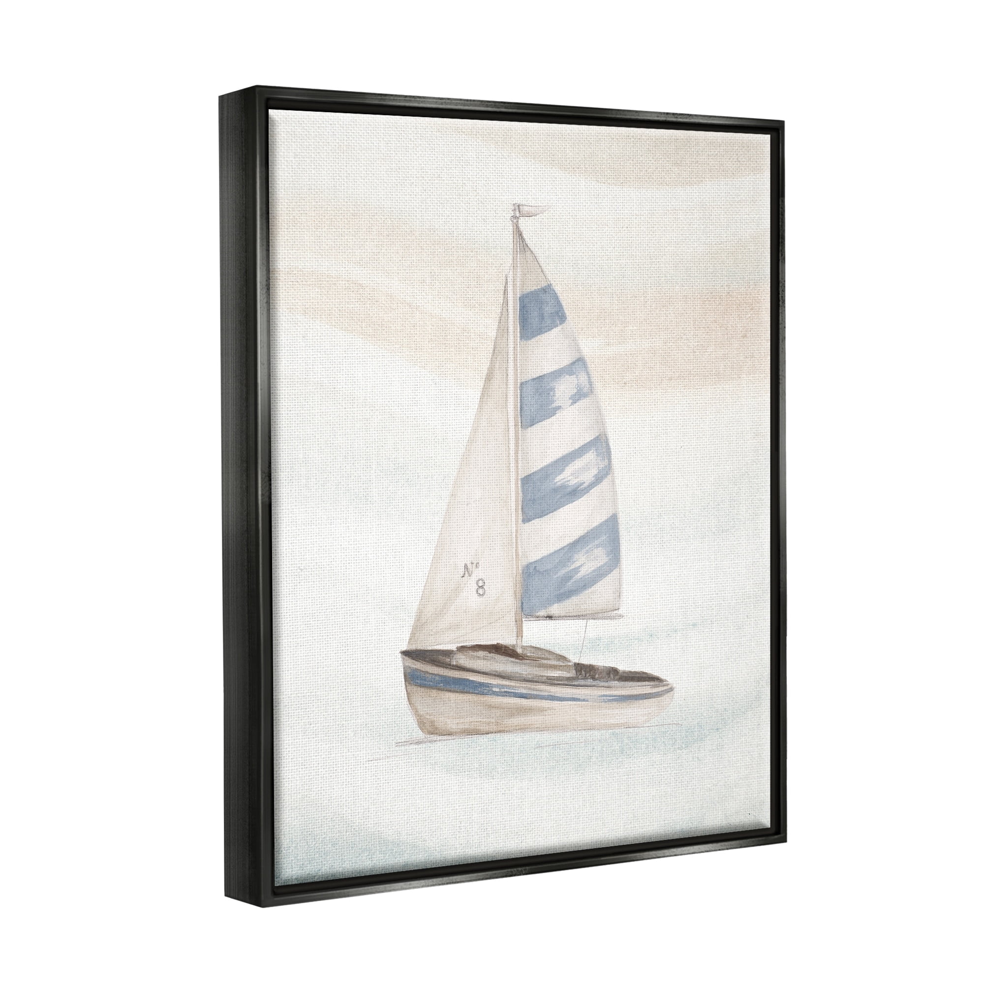 Stupell Industries Sailing Calm Ocean Waves Lone Boat Drifting Graphic Art Metallic Gold Floating Framed Canvas Print Wall Art, Design by Patricia Pinto
