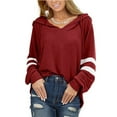 thumbnail image 2 of Pompotops Women's Hooded Drawstring Solid Stitching Long Sleeve Loose Sweatshirt Top, 2 of 7