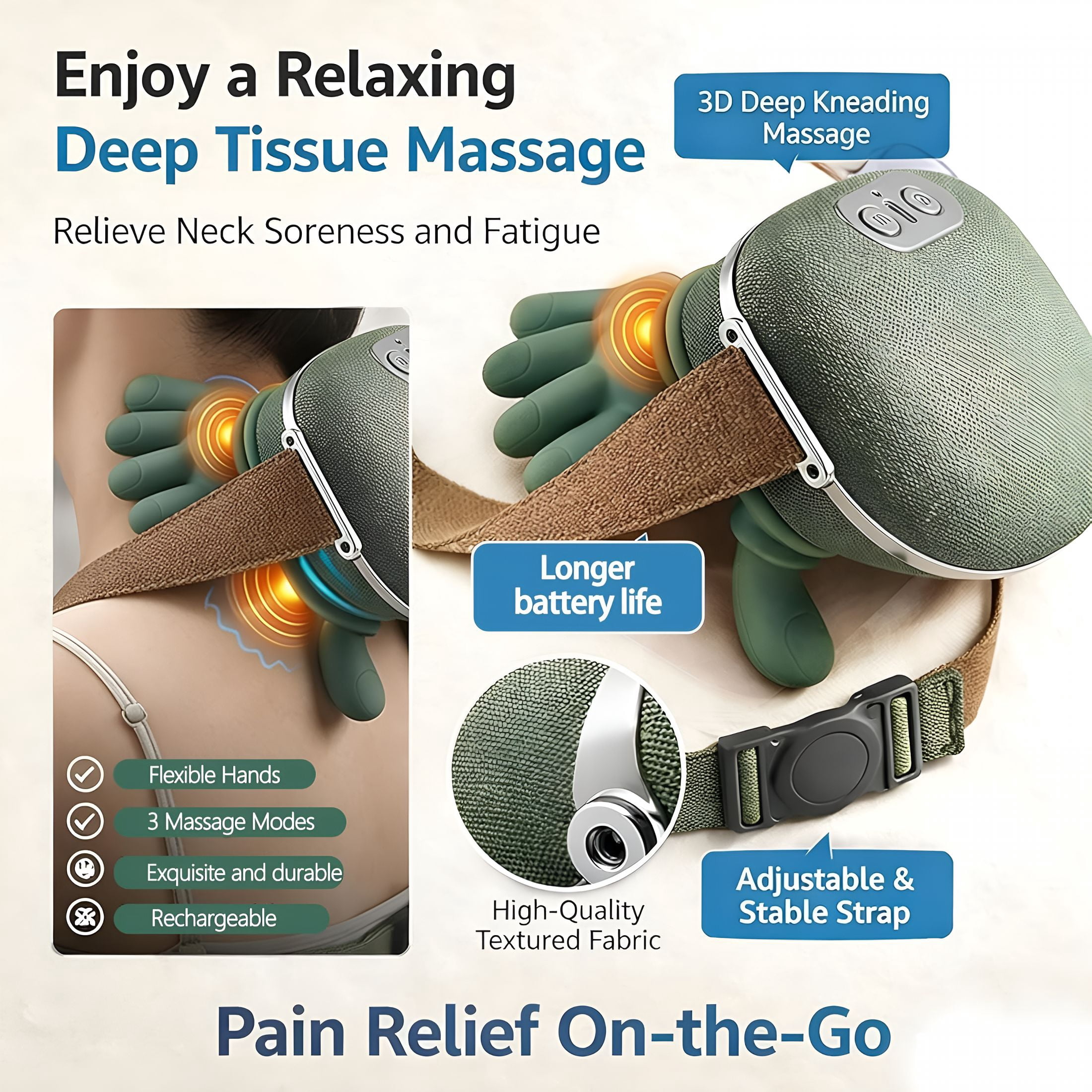 OITY Neck Massager with Heat Ultimate Neck and Shoulder Massager for Relaxation, Portable Usb Charging, Realistic Massage Sensation