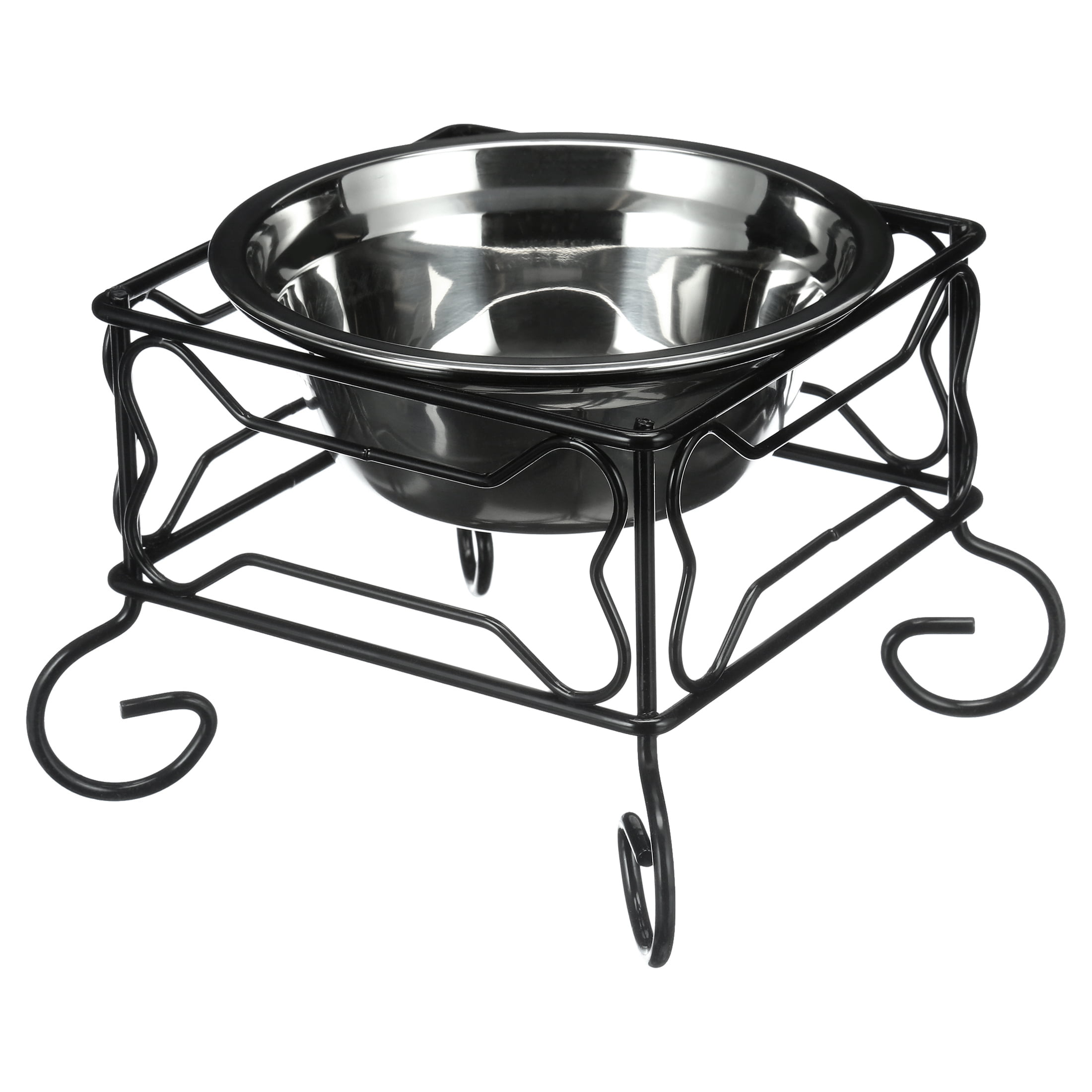 Mcage Wrought Iron Hi-Rise Stand with Single Stainless Steel Feeder Deep Bowl #90424 
