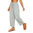 thumbnail image 5 of Ayolanni Solid Pants for Women Elastic Waist Casual Flowy Jogger Pants Loose Gray Drawstring Straight Boho Trousers with Pockets XXXL, 5 of 7