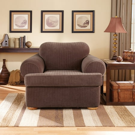 Sure Fit Stretch Pinstripe T-Cushion Two Piece Chair Slipcover