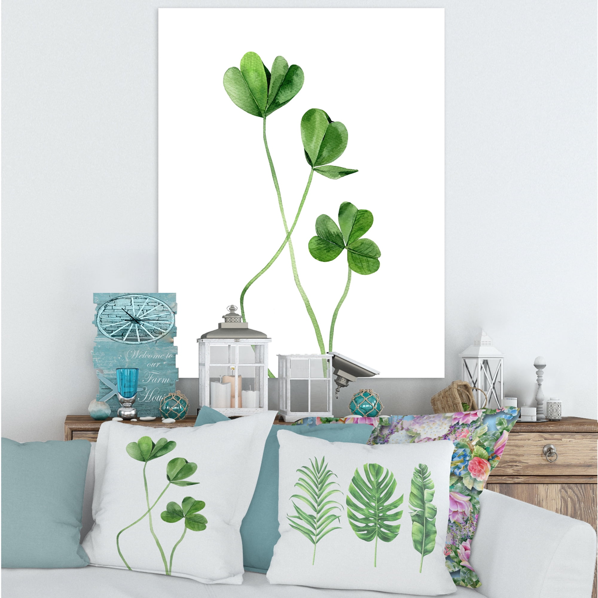 Designart ' Field Green Plant Detail Clover ' Farmhouse Canvas Wall Art Print