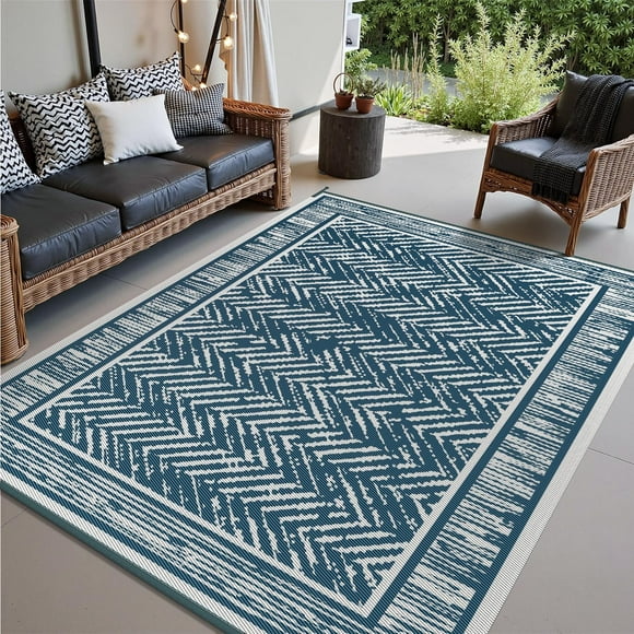 Outdoor Rug x Outdoor CarpetRV Camping Mat Patio Rug for Deck Balcony Porch Backyard Beach Picnic Striped Pattern Plastic Straw
