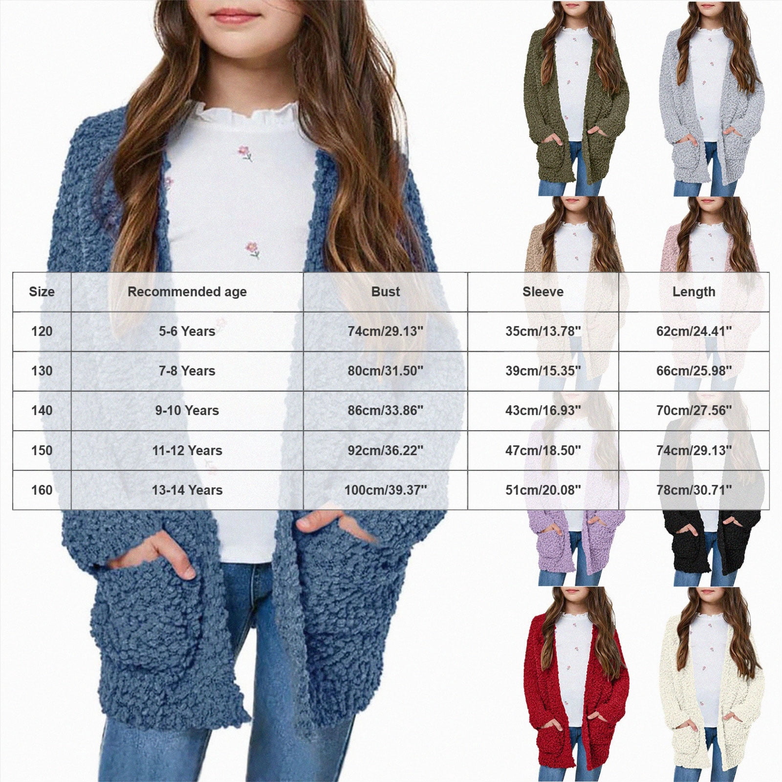 xaweyi Girls Fleece Jackets Winter Coats Warm Cosy Long Sleeve Open Front Plush Casual Outwear School Coats Lightweight Jackets,Sizes 9-10 Years