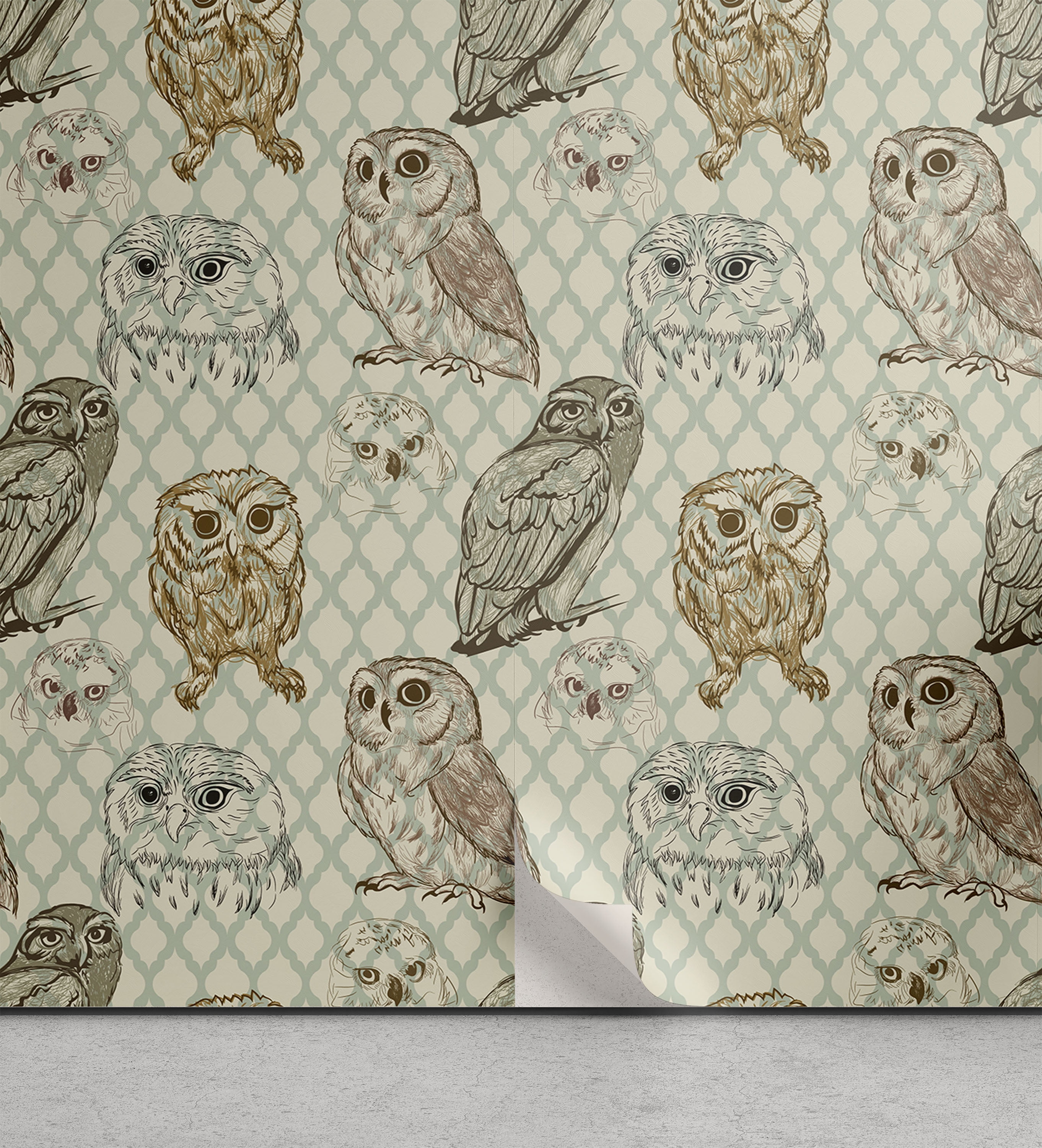 Owl Peel & Stick Wallpaper, Cool Looking Owls Different Shapes and