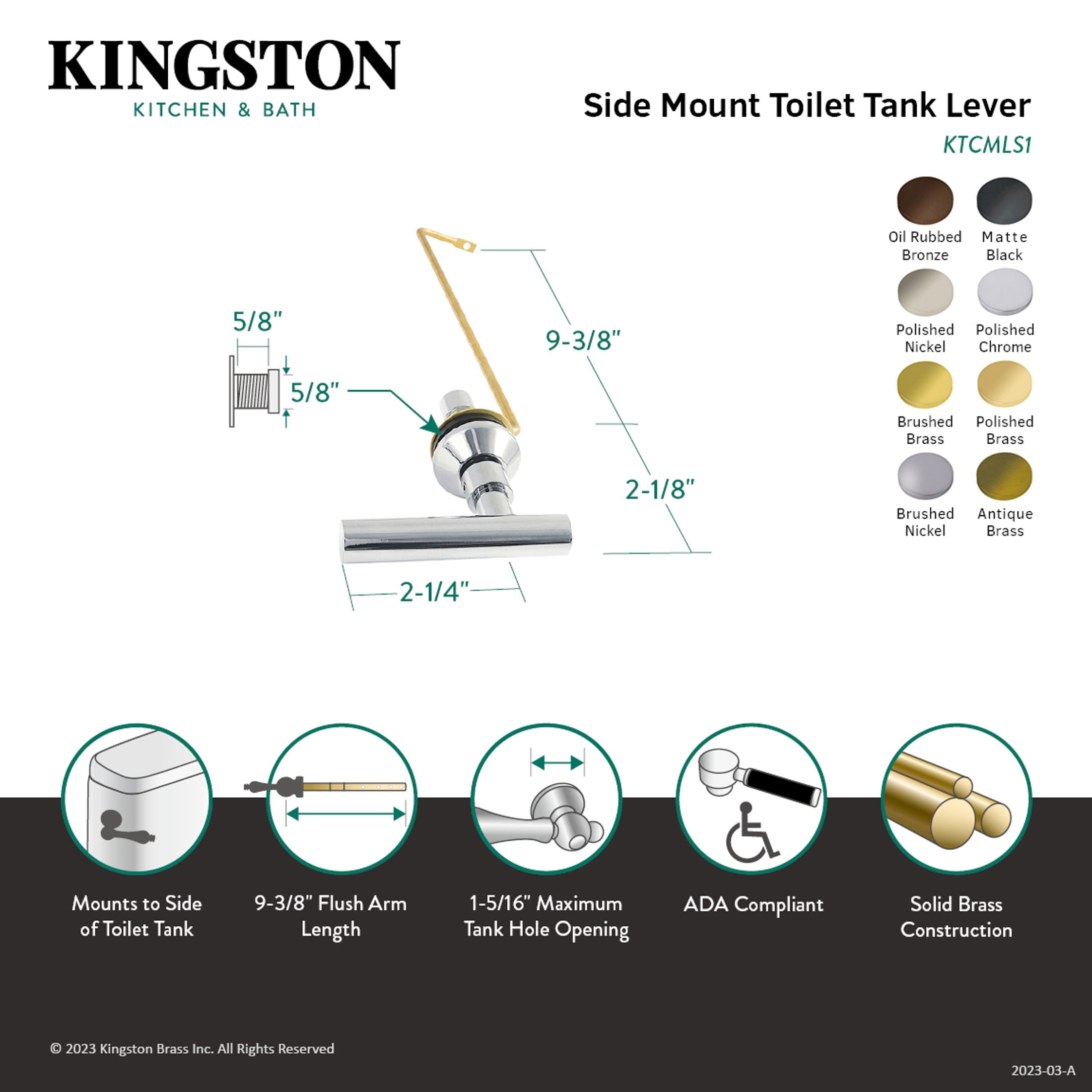 Kingston Brass KTCMLS8 Manhattan Side Mount Toilet Tank Lever, Left/Right Installation in Brushed Nickel