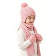 thumbnail image 6 of SYMOID Kids Cable Knit Winter Hat Scarf Gloves Set, 3-Piece Touch Screen Pink Pom Pom Beanie for Boys Girls,Size Free Size, 6 of 6