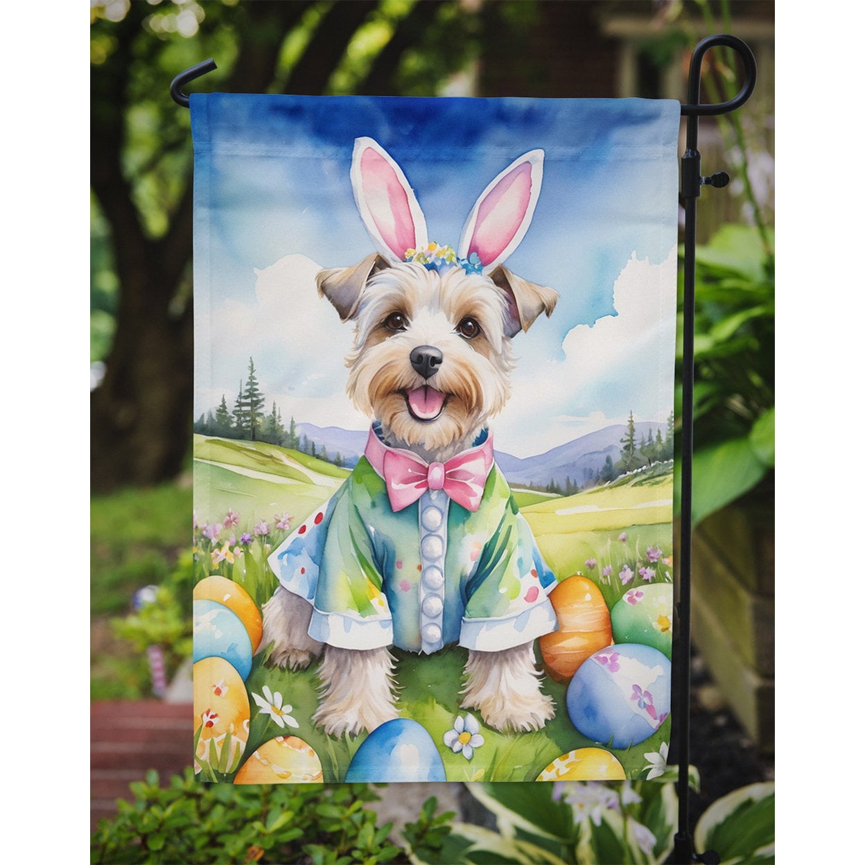 Dandie Dinmont Terrier Easter Egg Hunt Garden Flag 11.25 in x 15.5 in