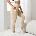 thumbnail image 6 of GEWSEY Thick High Waisted Leggings with Pockets for Women - Soft Tummy Control Yoga Pants for Workout Athletic Lounge (Beige, M), 6 of 8