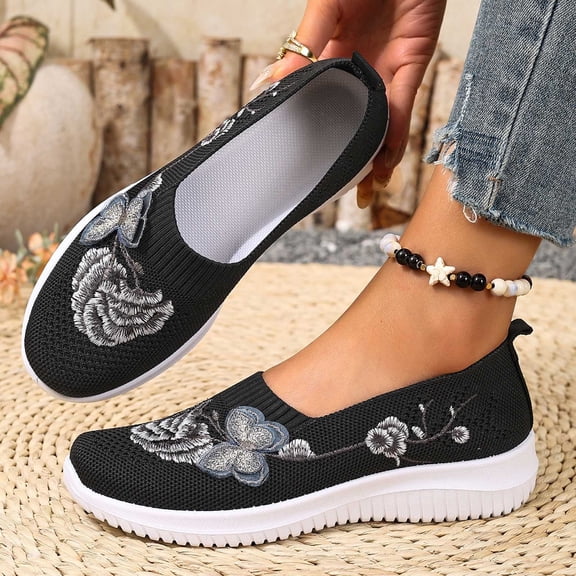 Women Comfy Orthopedic Walking Shoes,Orthopedic Women's Breathable Slip On Arch Support Non-Slip Sneakers Black 5.5