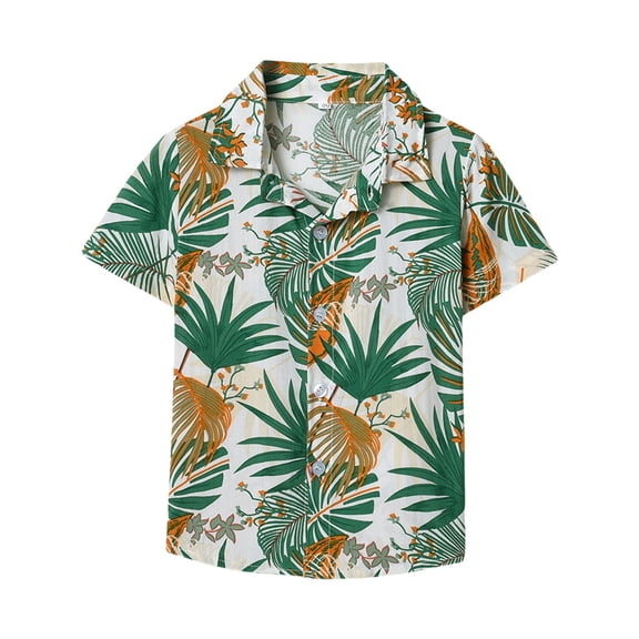 UACY Boy's Hawaiian Shirt Tropical Beach Cute Tops for Kids Short Sleeve Button Down Shirt Tees Toddler Baby Summer Clothes (Green, 3-4 Years)