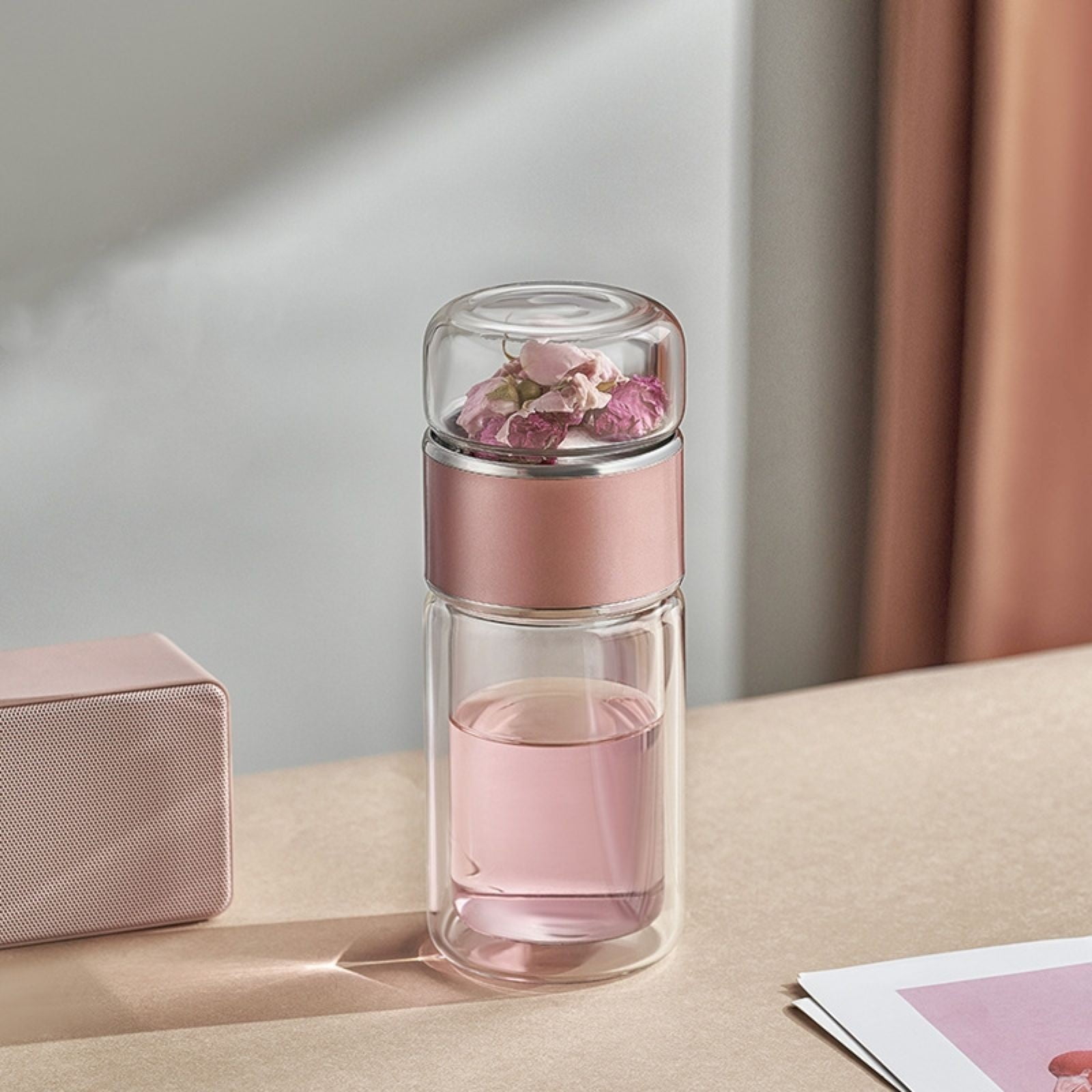 YAZHPA Tea Infuser Bottle,12oz/350ml Double Layer Stainless Steel Leakage Proof Glass Water Bottle Travel Water Separation Tea Bottle Mug Cup for Office Travel Home, Silver