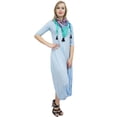 thumbnail image 4 of Bimba Robe Maxi Longue à Col Drapé Bleu Ciel pour Femmes avec Foulard à Franges Imprimée-8, 4 of 6
