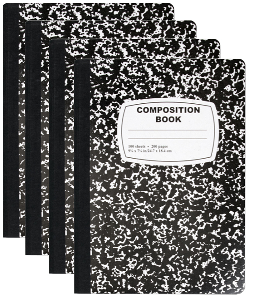 Marbled Composition 100 Sheets/200 Pages College Ruled Notebook 4-pack, Black - Walmart.com