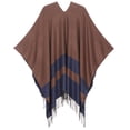 thumbnail image 2 of Sakkas Avi Women's Reversible Open Front Poncho Cardigan Ruana Cape Shawl W/Fringe - ColorBlockBlue - One Size Regular, 2 of 7