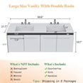 thumbnail image 2 of ARYARD 60" LED Floating Bathroom Double Vanity with Sink Combo, Modern High Gloss Wall Mounted Bathroom Storage Cabinet with 3 Hole Sink, White, 2 of 9