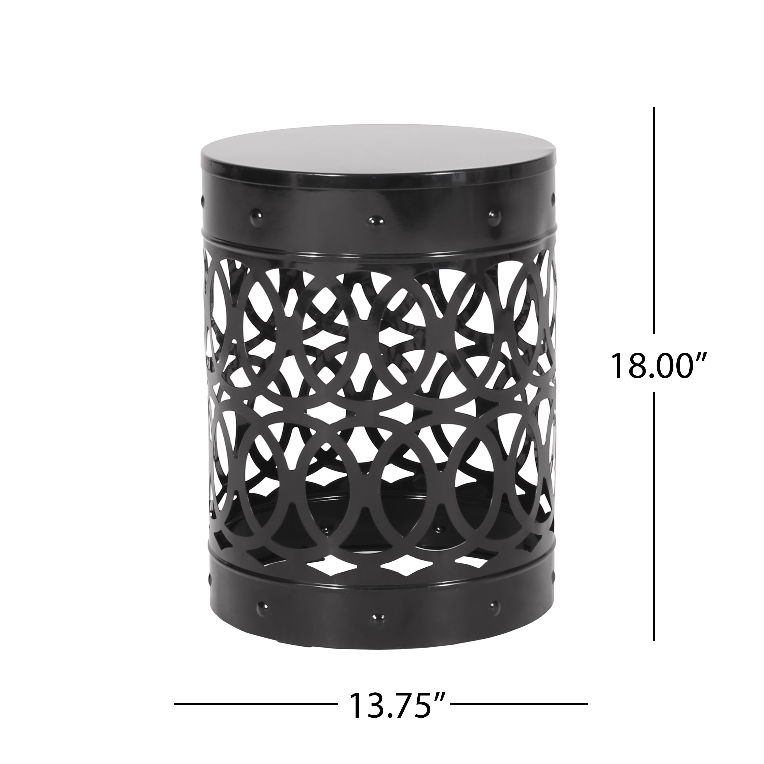 Mintazer Outdoor Metal Side Table, Modern Iron Cut PatioTable with Overlapping Circle Pattern, Black