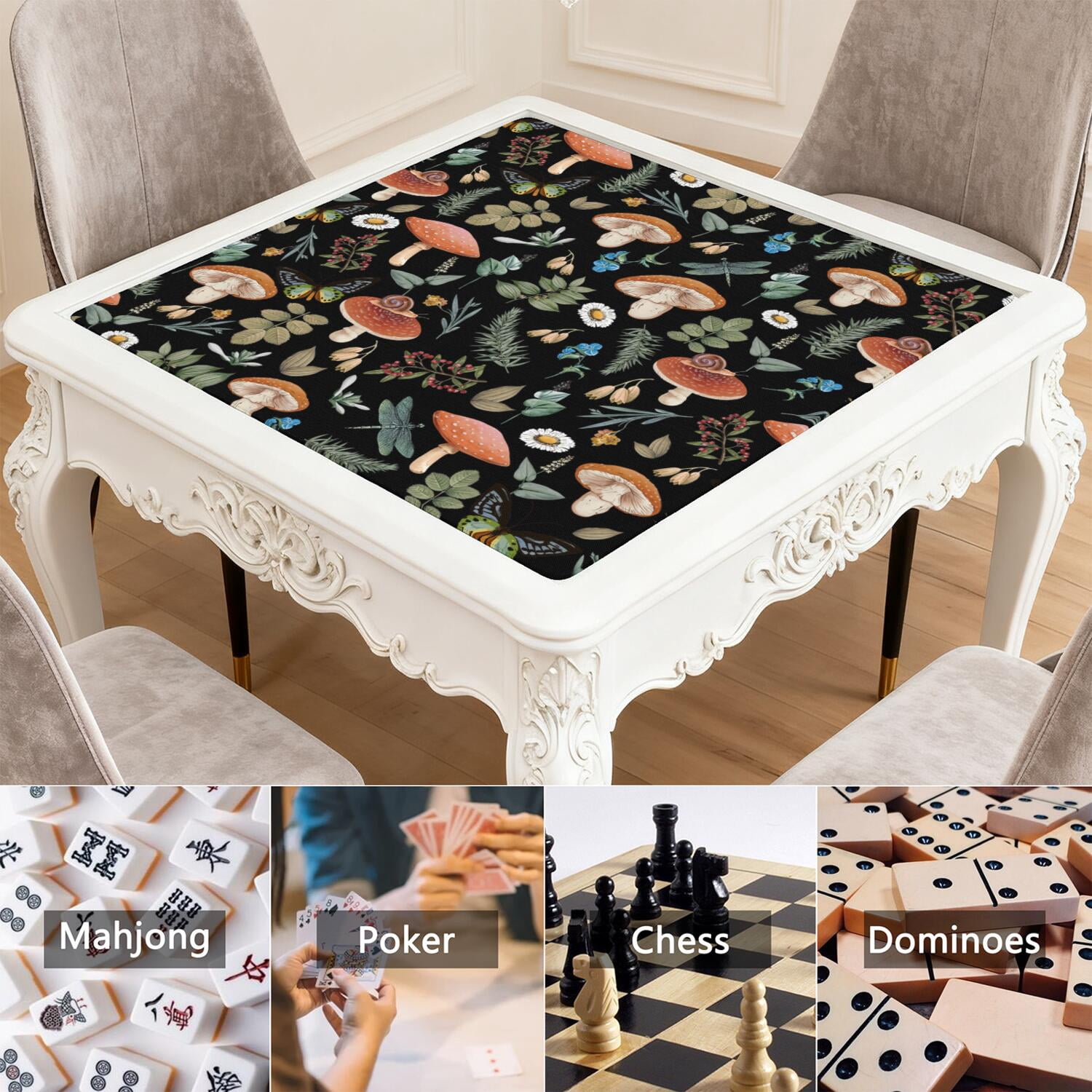 Square Plants Inspired Game Mat 31.5 Inches Crafted from High Quality Rubber Featuring Anti-Slip Backing Grip and Noise Reduction for Tiles Cards Games