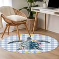 thumbnail image 3 of Area Rug 48in, Ocean Sea Turtle Nautical Floor Carpet Living Room Rug, Summer Lemon Blue Plaid Non-Slip Welcome Mat Indoor Rugs for Bedroom Dining Room, 3 of 9